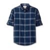 Sleeve Linen Blend Caro Pane Shirt